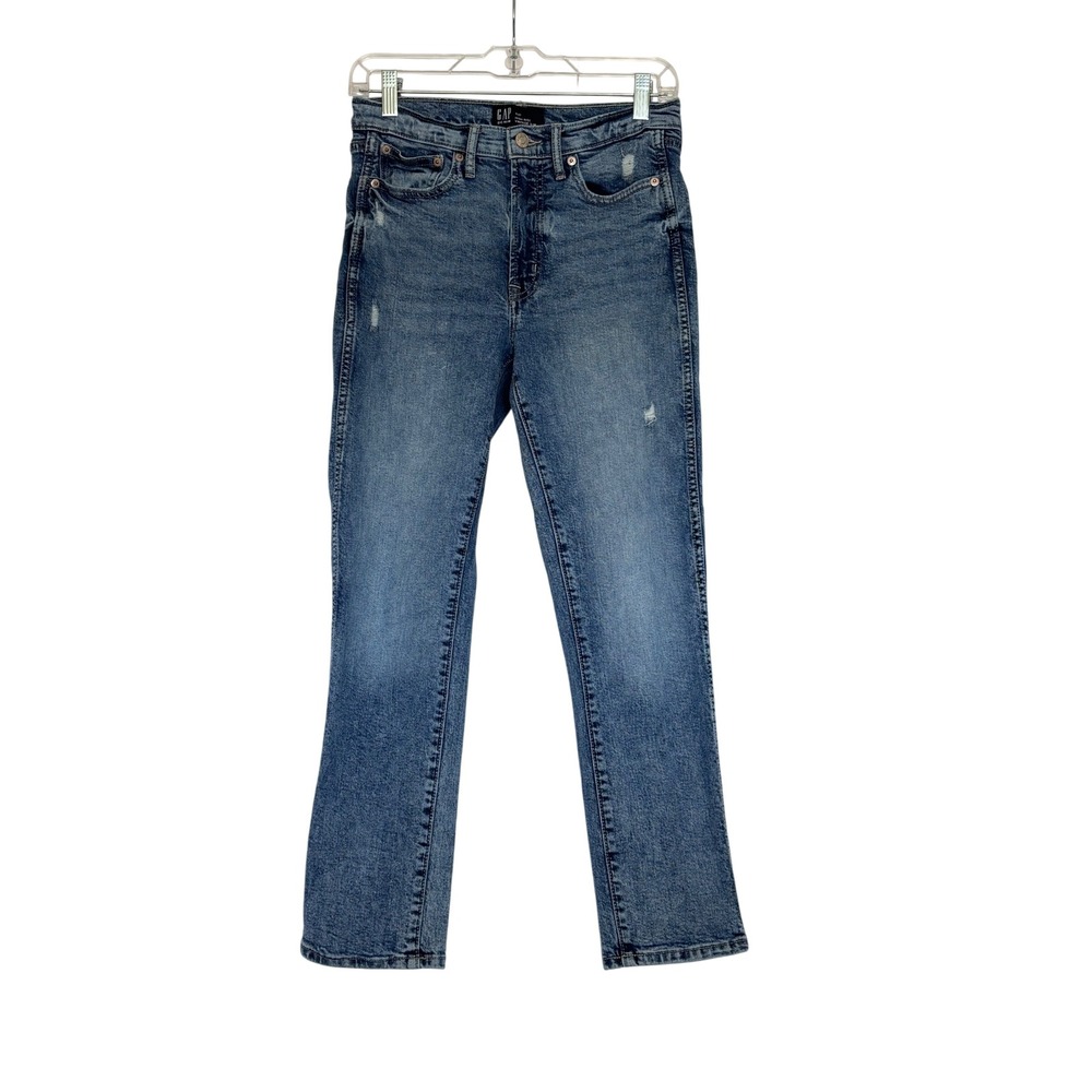 Gap Denim High Rise Vintage Slim Jeans Medium Wash Distressed Size 4 27